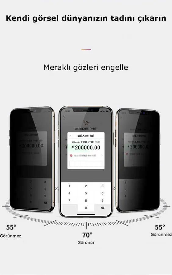 iPhone 12 Pro Max Gizlilik Cam Ekran Koruyucu - Zore Kor Privacy