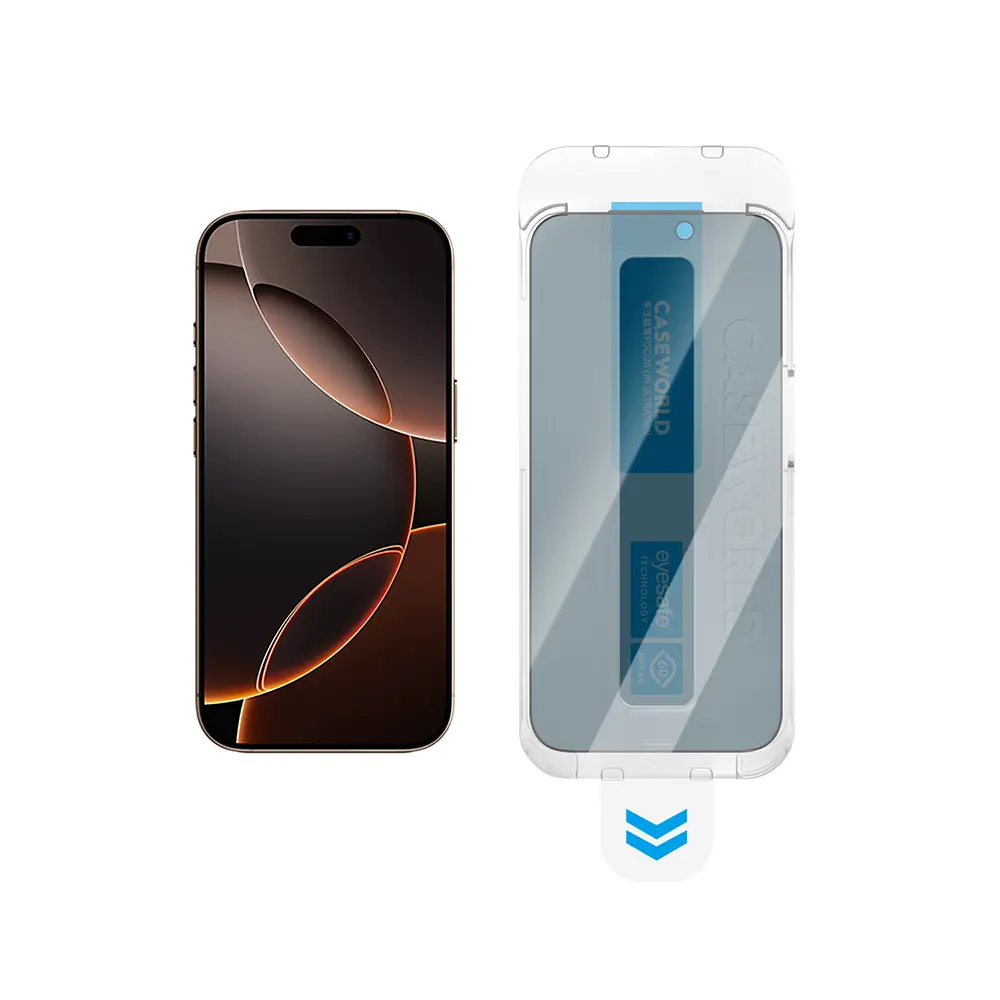 Apple iPhone 13 CaseWorld Applicator Serisi 2.5D Eyesafe Mavi Işık Teknolojili 0.33mm Privacy Temperli Cam Ekran Koruyucu + Uygulama Aparatı