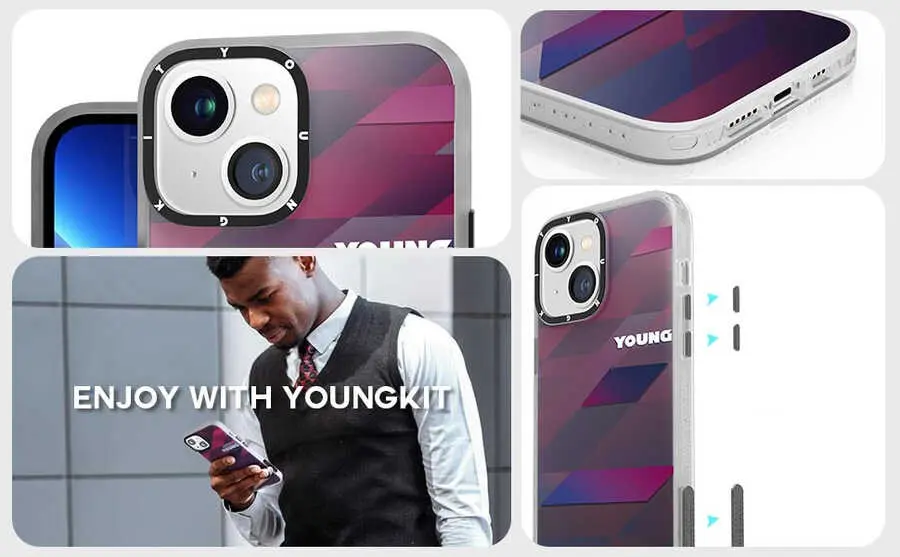 iPhone 13 Kılıf, Siyah Buton ve Kamera Çerçeveli - YoungKit Klasik Serisi