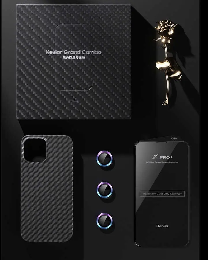 iPhone 13 MagSafe Uyumlu Aramid Karbon Kılıf Seti - Benks 3 in 1