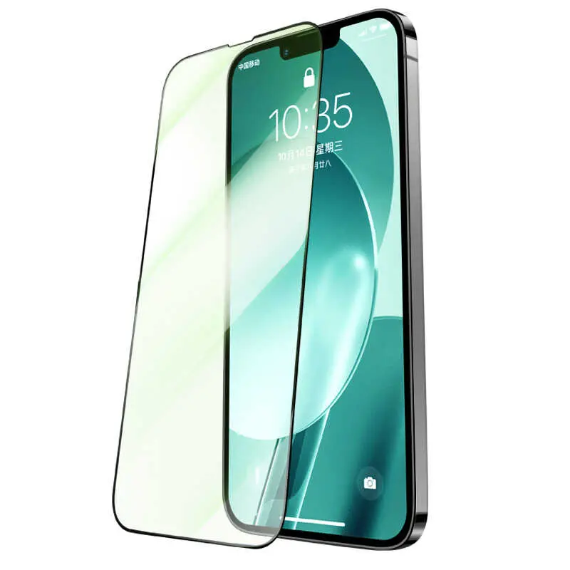 iPhone 13 Pro Tam Kaplamalı Kavisli Kenar Ekran Koruyucu - Benks V Pro Green Light