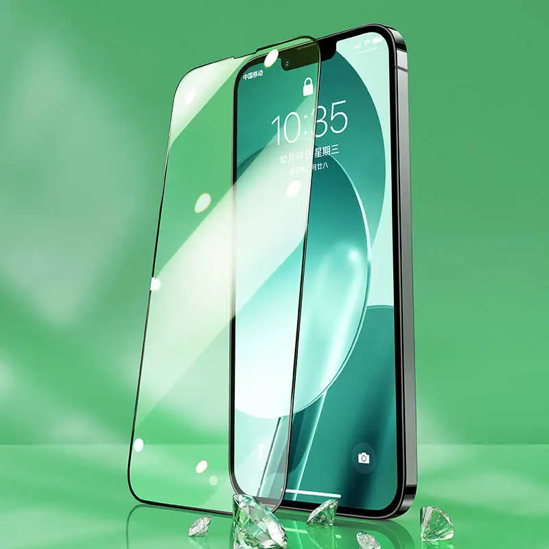 iPhone 13 Pro Tam Kaplamalı Kavisli Kenar Ekran Koruyucu - Benks V Pro Green Light