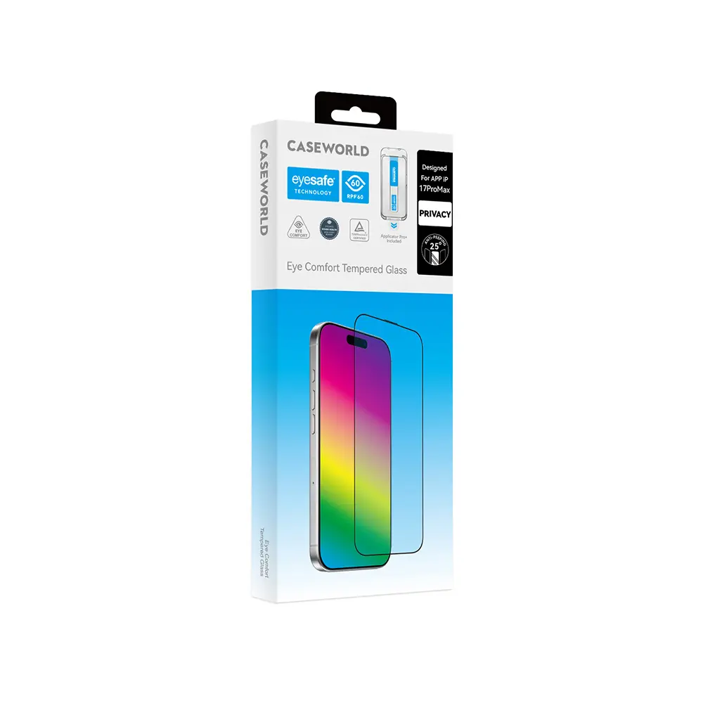 Apple iPhone 13 Pro Max CaseWorld Applicator Serisi 2.5D Eyesafe Mavi Işık Teknolojili 0.33mm Privacy Temperli Cam Ekran Koruyucu + Uygulama Aparatı