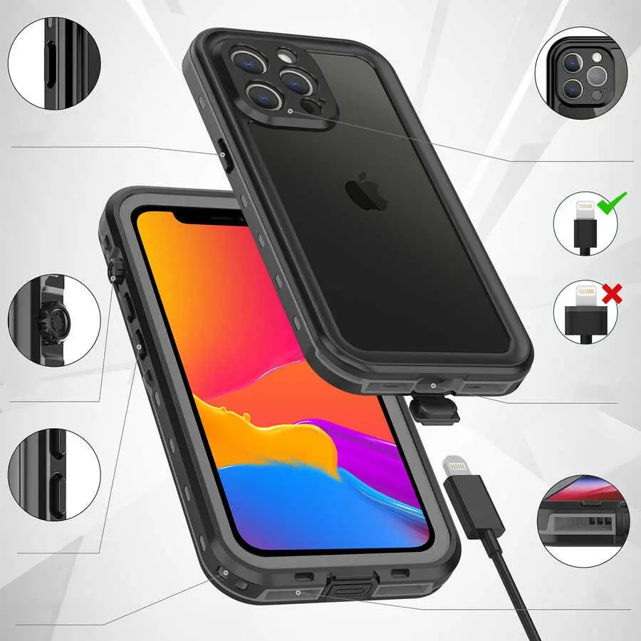 iPhone 13 Pro Max Su Geçirmez Kılıf, 2 m Dayanıklı - Zore