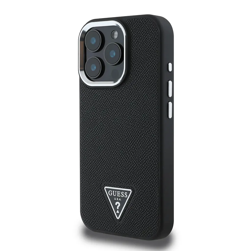 Apple iPhone 13 Pro Max Kılıf Guess Orjinal Lisanslı M-safe Şarj Özellikli Grained Triangle Kapak