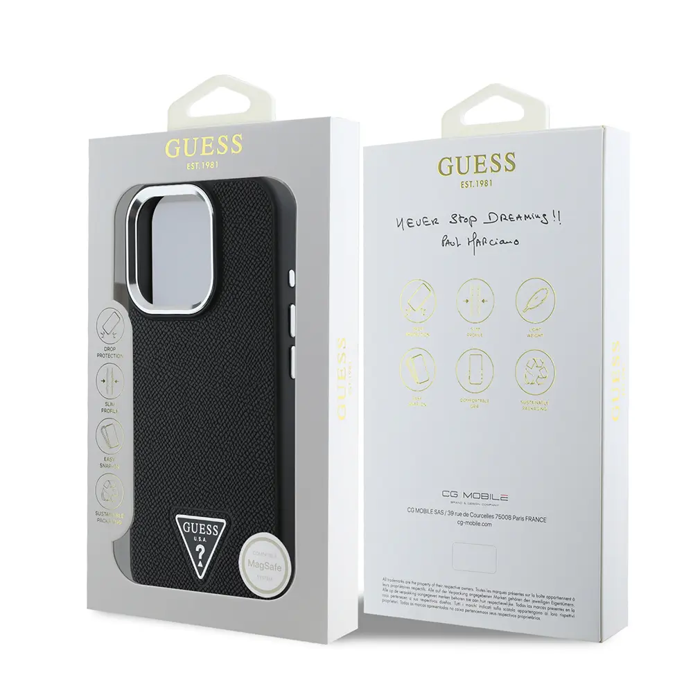 Apple iPhone 13 Pro Max Kılıf Guess Orjinal Lisanslı M-safe Şarj Özellikli Grained Triangle Kapak