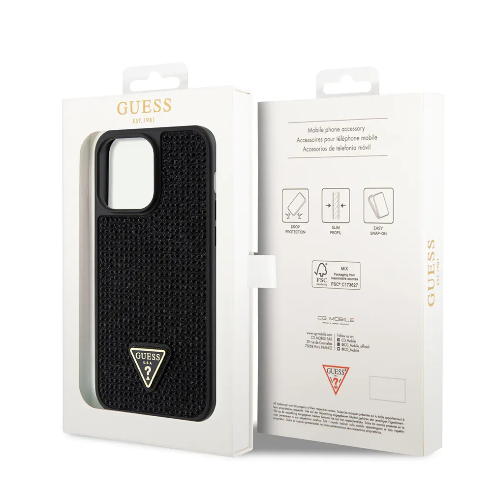 iPhone 13 Pro Max Taşlı Arka Yüzey Üçgen Logolu Kılıf - Guess