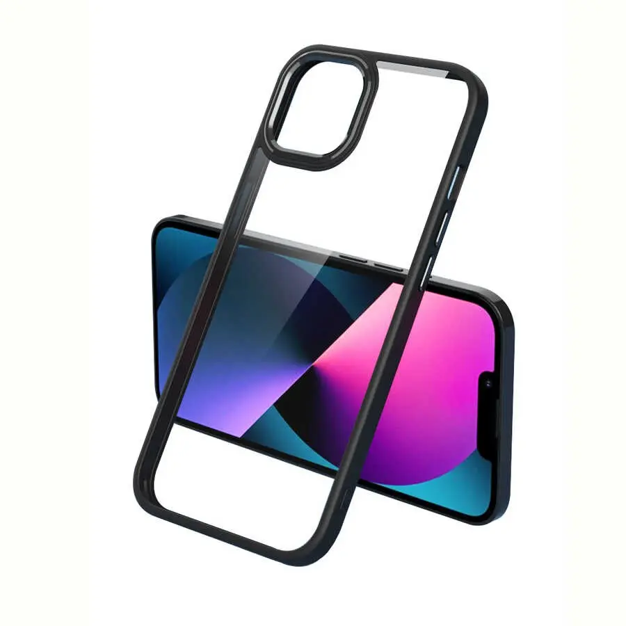 iPhone 13 Pro Max Şeffaf Arka Yüzeyli Kılıf - Zore Krom Kapak