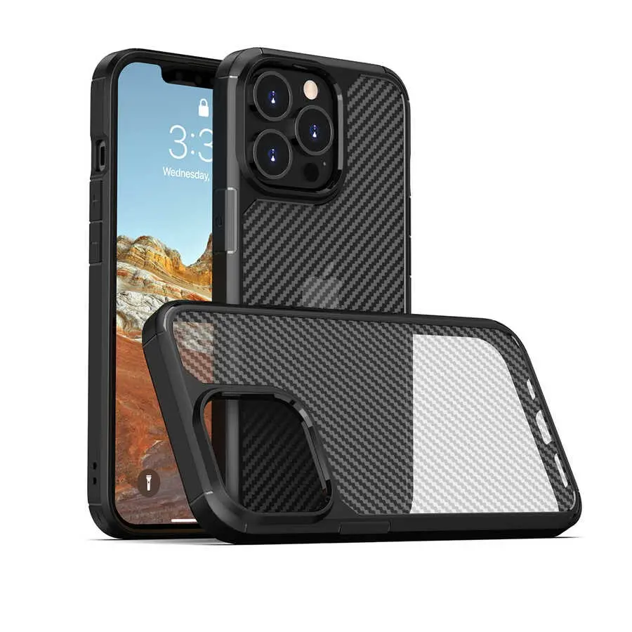 iPhone 13 Pro Max Kılıf, Şeffaf Fiber Yüzeyli - Zore İnoks