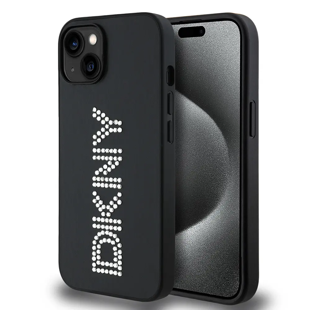 iPhone 14 Taşlı Metalik PU Deri Kılıf - DKNY Lisanslı