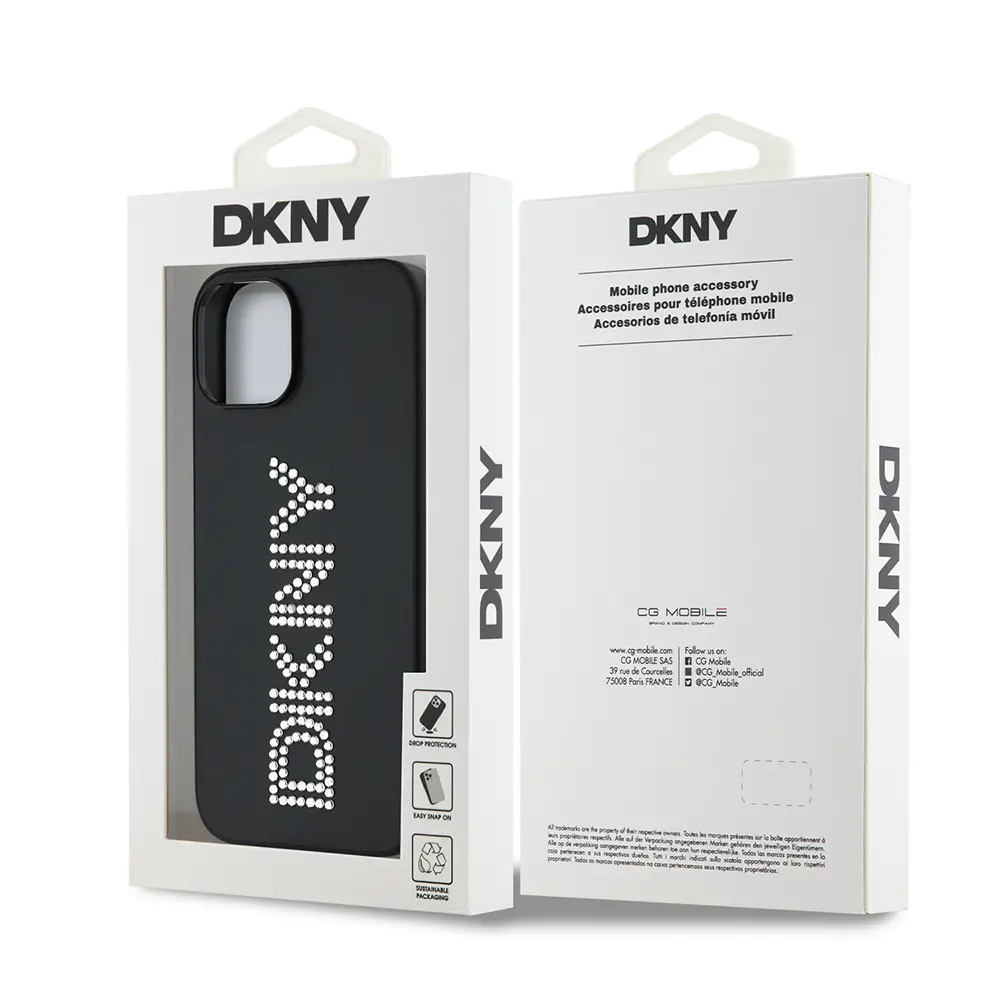 iPhone 14 Taşlı Metalik PU Deri Kılıf - DKNY Lisanslı
