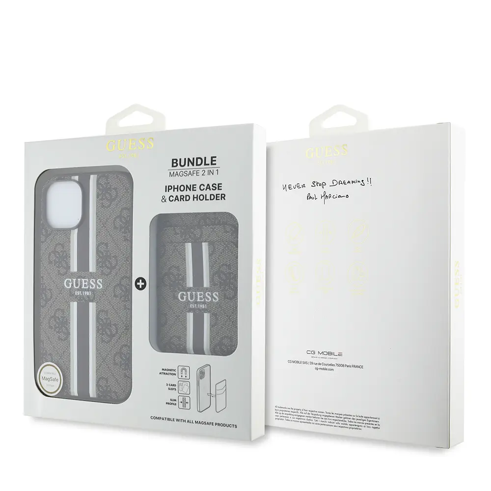 iPhone 14 MagSafe Uyumlu Kartlıklı Kılıf - Guess 4G Desenli
