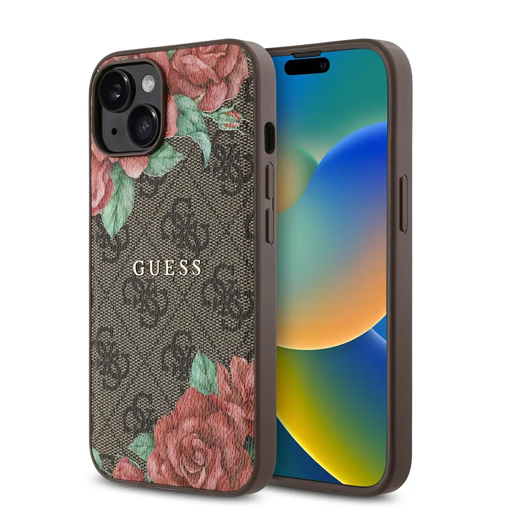 iPhone 14 MagSafe Uyumlu Gül Baskılı Kılıf - Guess 4G Logolu