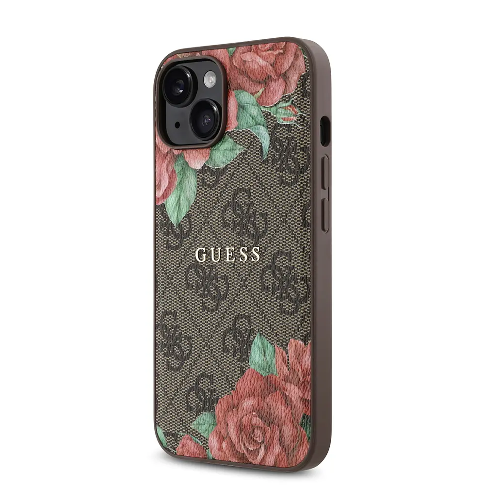 iPhone 14 MagSafe Uyumlu Gül Baskılı Kılıf - Guess 4G Logolu