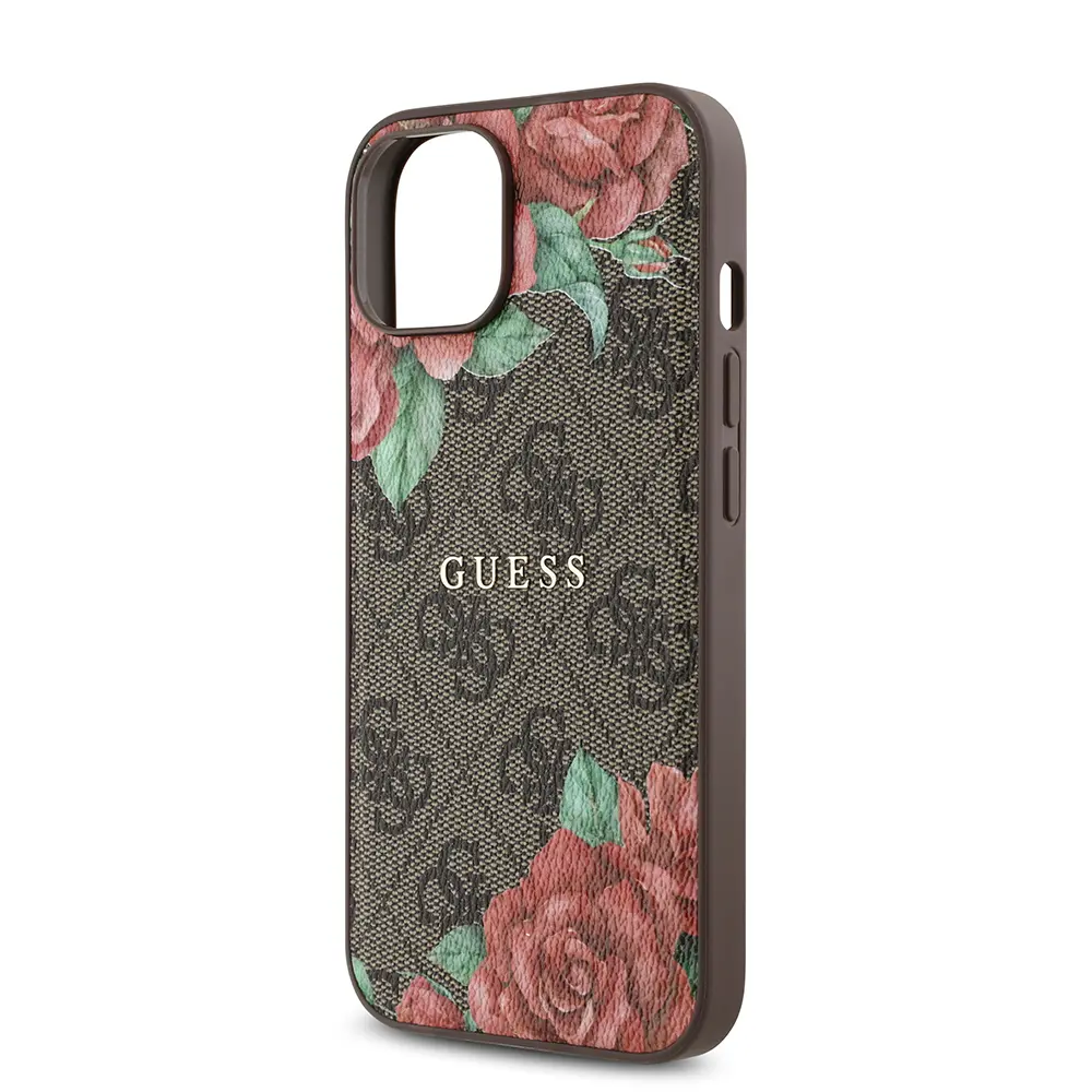iPhone 14 MagSafe Uyumlu Gül Baskılı Kılıf - Guess 4G Logolu
