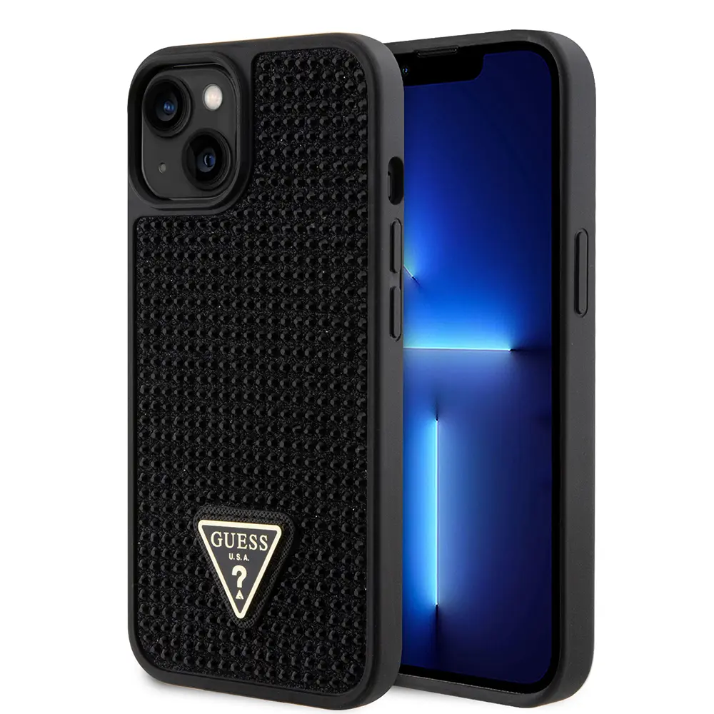 iPhone 14 Taşlı Arka Yüzey Üçgen Logolu Kılıf - Guess Lisanslı