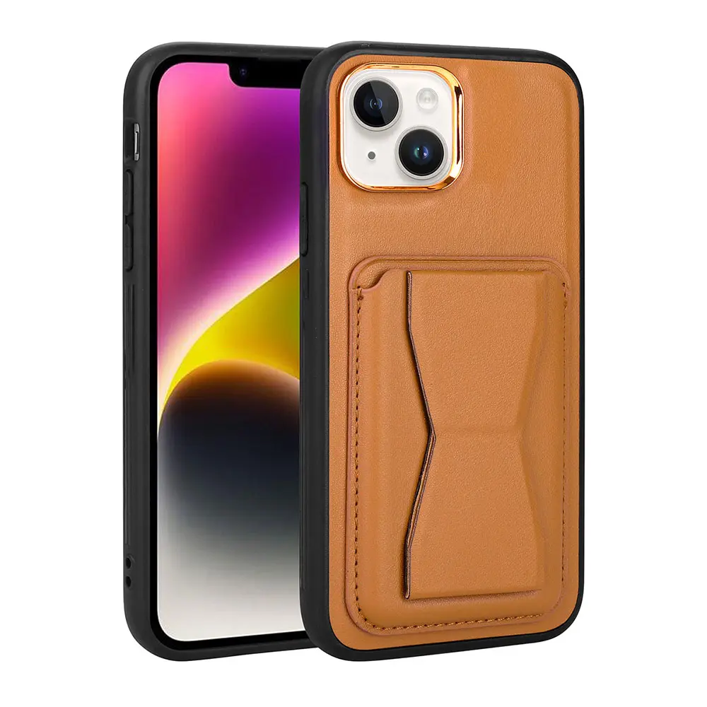 iPhone 14 Kartlıklı ve Standlı Pu Deri Kılıf - Zore Memo