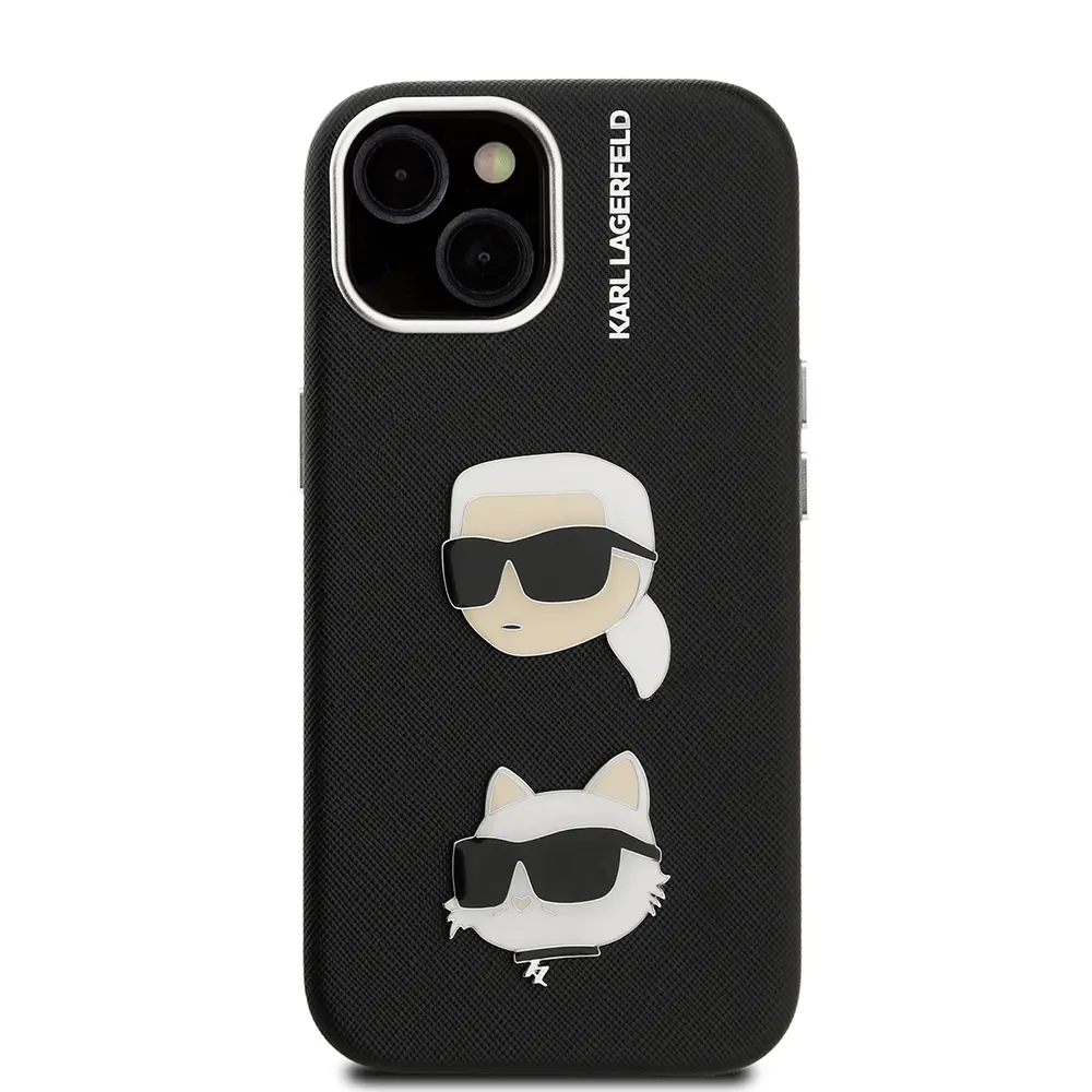 iPhone 14 Kılıf, Karl Lagerfeld K&C Heads Pin Lisanslı Kapak - Siyah