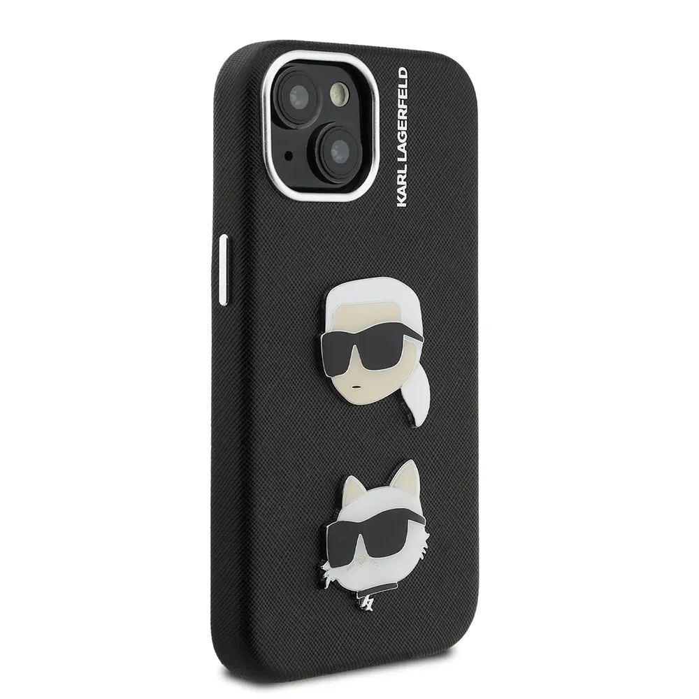 iPhone 14 Kılıf, Karl Lagerfeld K&C Heads Pin Lisanslı Kapak - Siyah