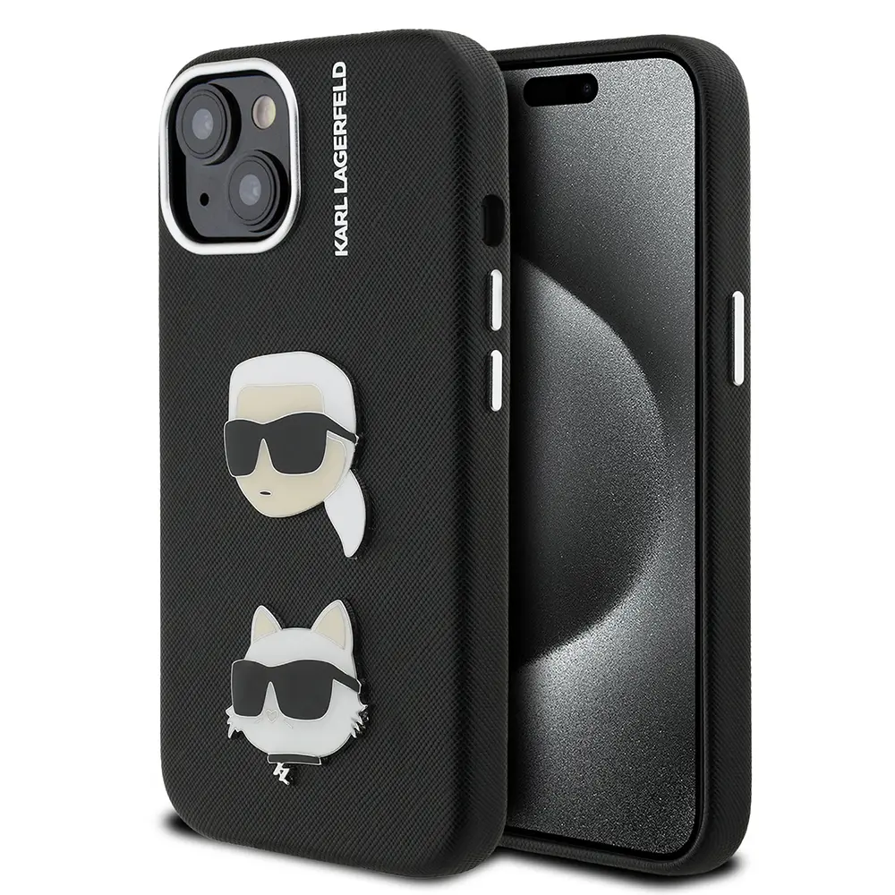 iPhone 14 Kılıf, Karl Lagerfeld K&C Heads Pin Lisanslı Kapak - Siyah