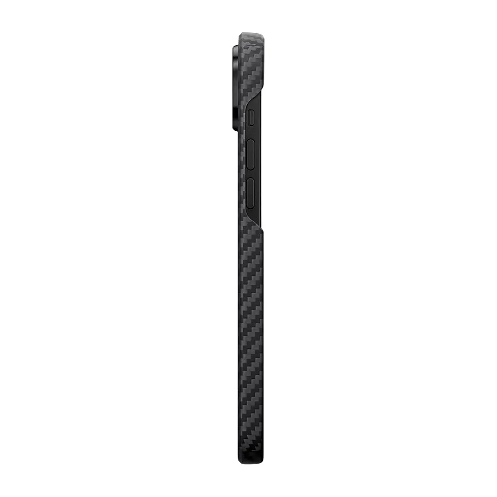 Apple iPhone 14 Kılıf M-safe Şarj Özellikli 1500D Aramid Karbon Fiber Pitaka Ultra-Slim Classic Serisi Black-Grey Twill Kapak