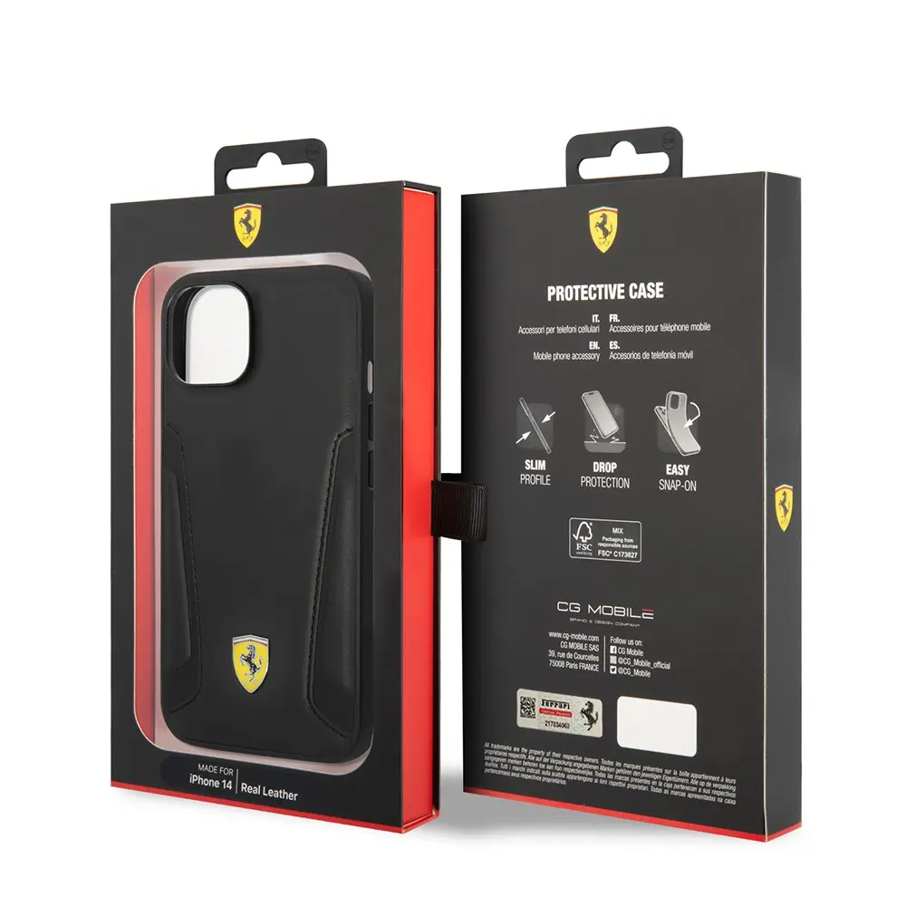iPhone 14 Plus MagSafe Uyumlu Deri Detaylı Kılıf - Ferrari Lisanslı