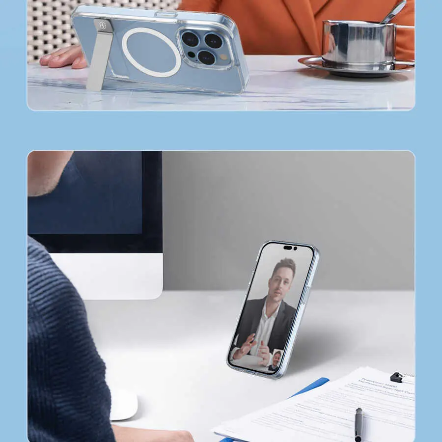 iPhone 14 Plus MagSafe Uyumlu Standlı Şeffaf Kılıf - Wiwu Aurora
