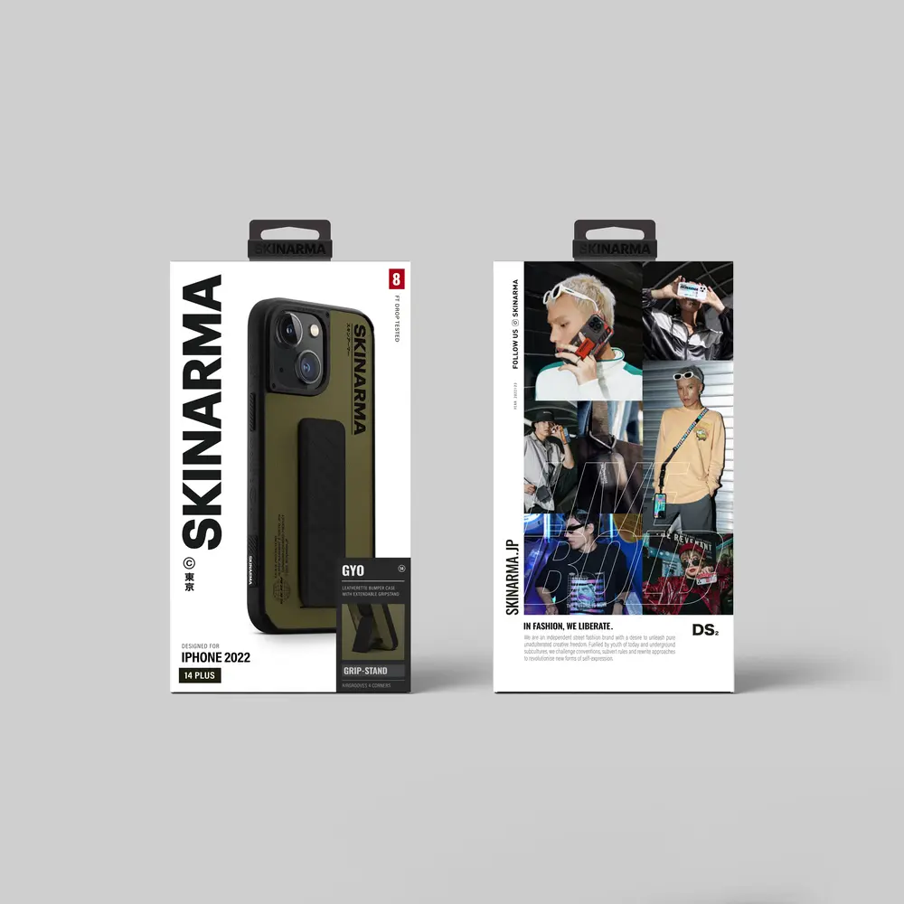 iPhone 14 Plus Standlı Deri Görünümlü Kılıf - Skinarma Gyo