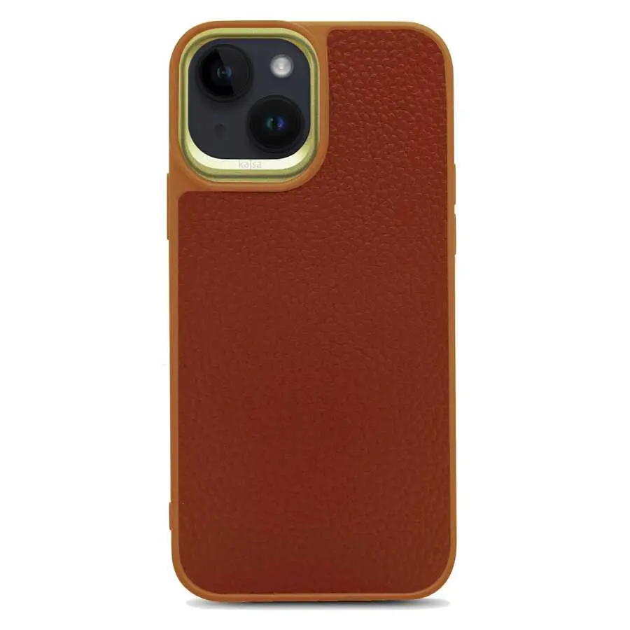 iPhone 14 Plus Deri Kılıf, Metal Kamera Çerçeveli - Kajsa Litchi