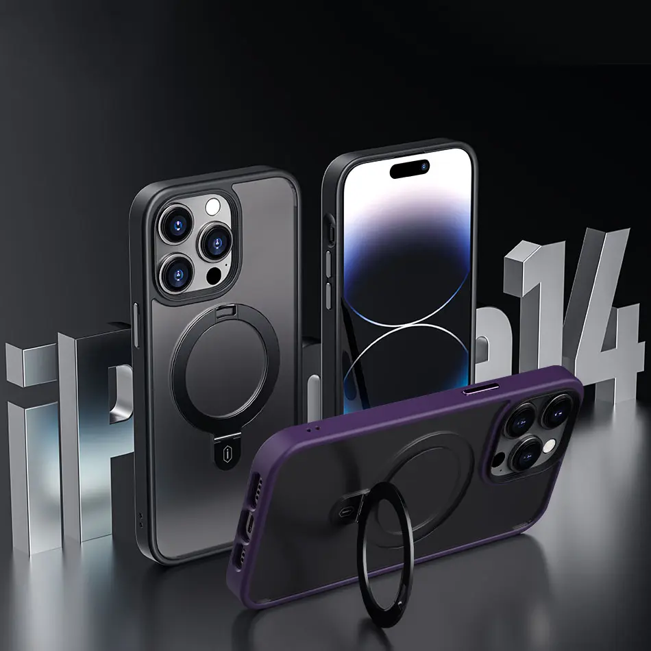 iPhone 14 Plus MagSafe Uyumlu Mat Transparan Standlı Kılıf - Wiwu ZMM-010