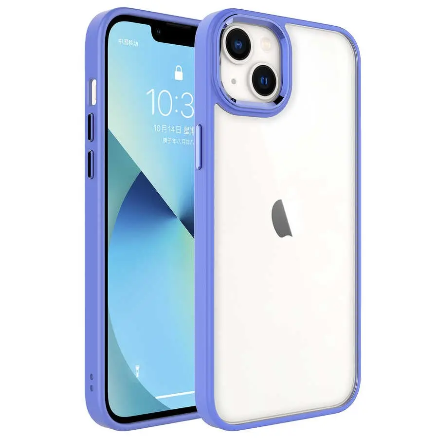 iPhone 14 Plus Şeffaf Arka Yüzeyli Renkli Kenar Kılıf - Zore Krom Kapak