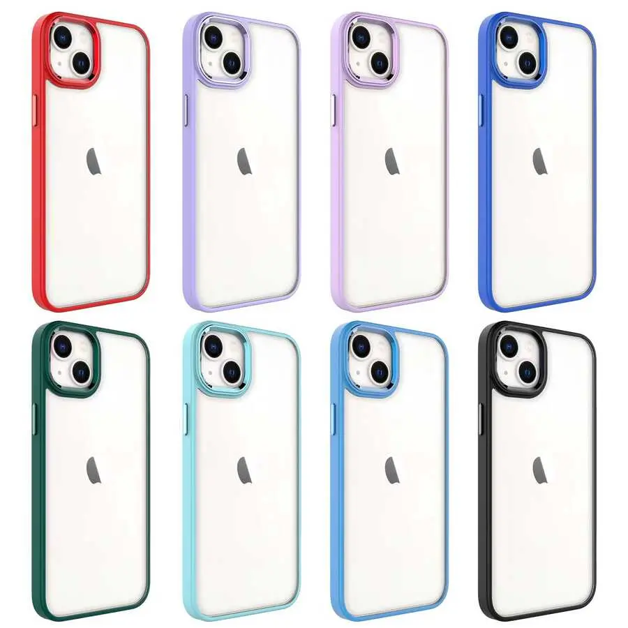 iPhone 14 Plus Şeffaf Arka Yüzeyli Renkli Kenar Kılıf - Zore Krom Kapak
