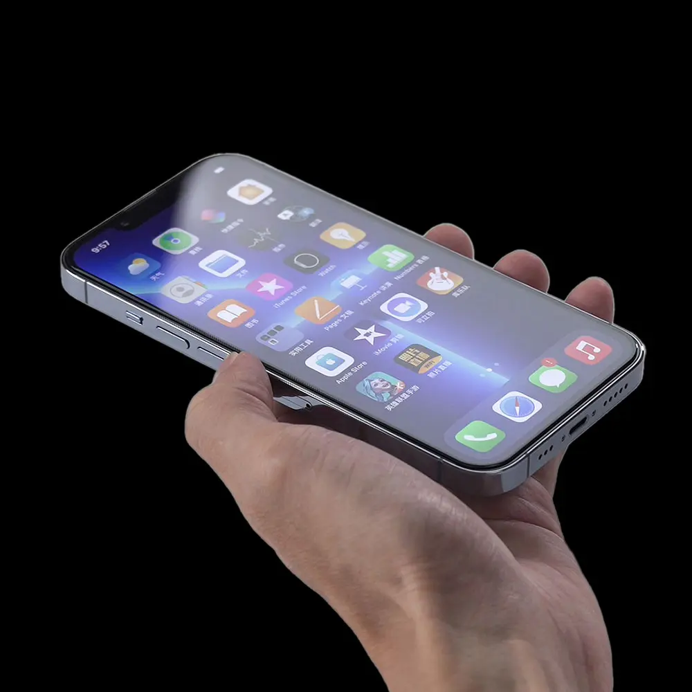 iPhone 14 Plus Hizalama Aparatlı 9H Cam Ekran Koruyucu - Zore Hadid Glass