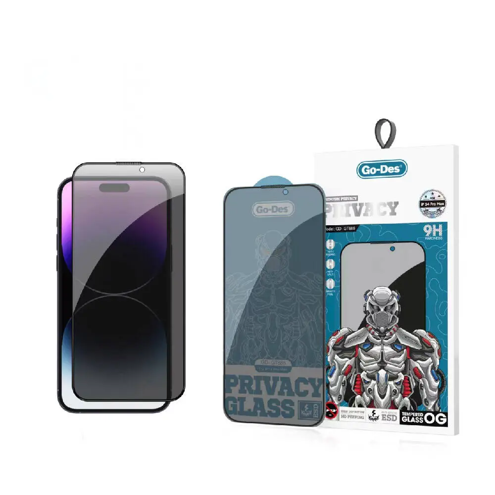 iPhone 14 Pro Full Cover Gizlilik Temperli Cam Ekran Koruyucu - Go Des 9D