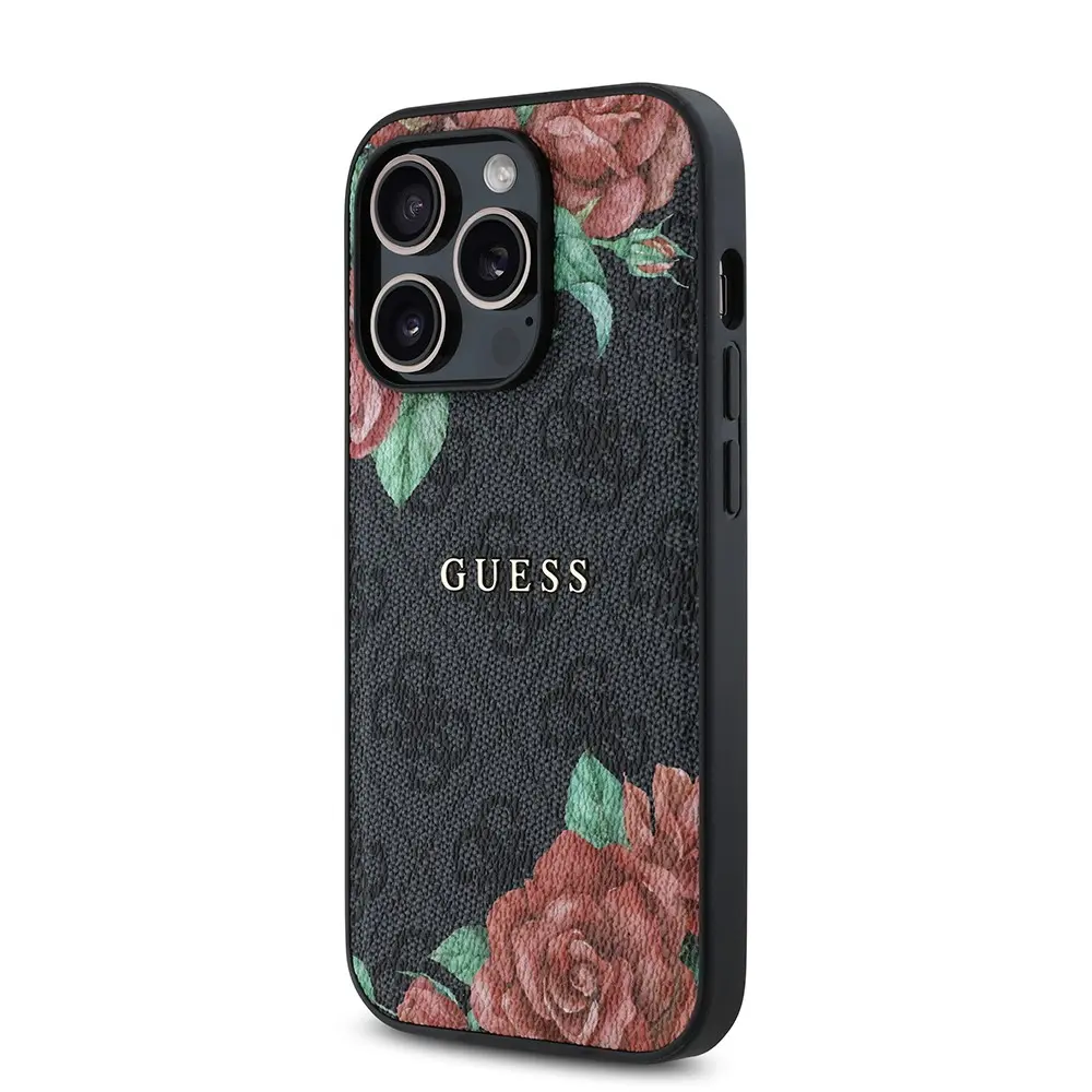 iPhone 14 Pro MagSafe Uyumlu Gül Baskılı Kılıf - Guess 4G Logolu