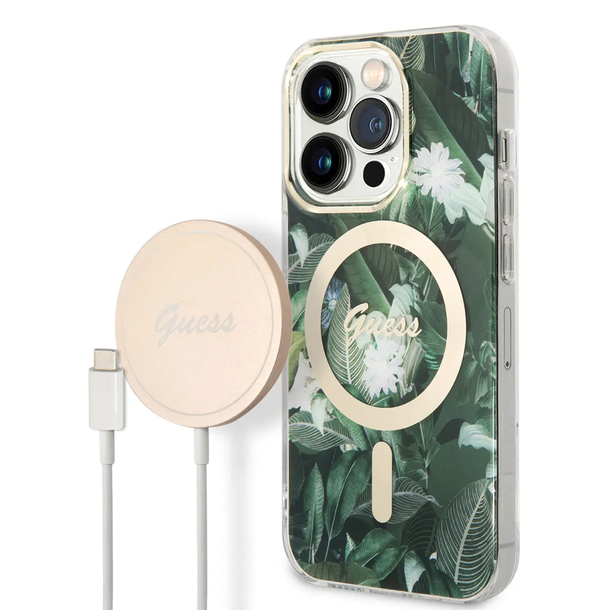 iPhone 14 Pro MagSafe Uyumlu Yaprak Desenli Kılıf - Guess