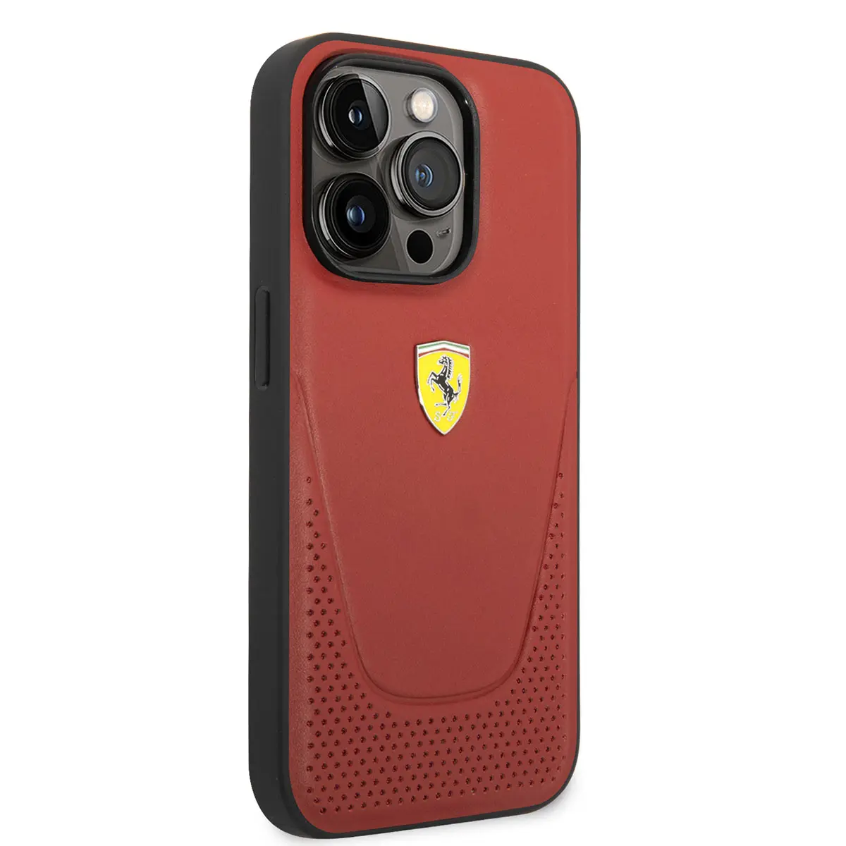 iPhone 14 Pro Delikli Tasarım Deri Kılıf - Ferrari
