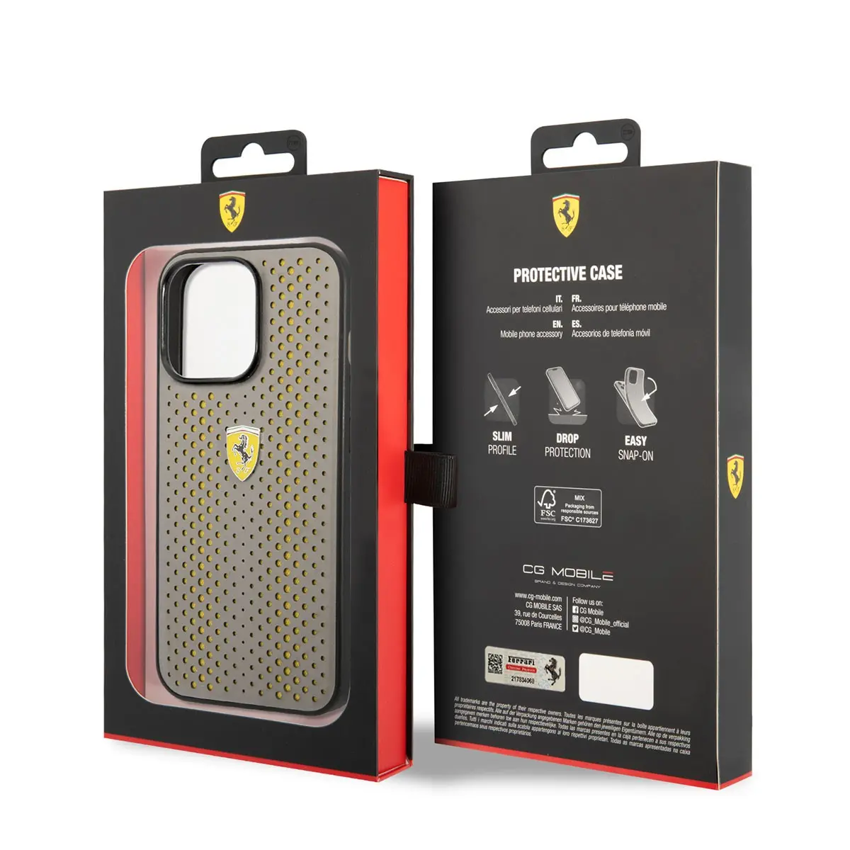 iPhone 14 Pro Ferrari Deri Sarı Noktalı Tasarım Kılıf