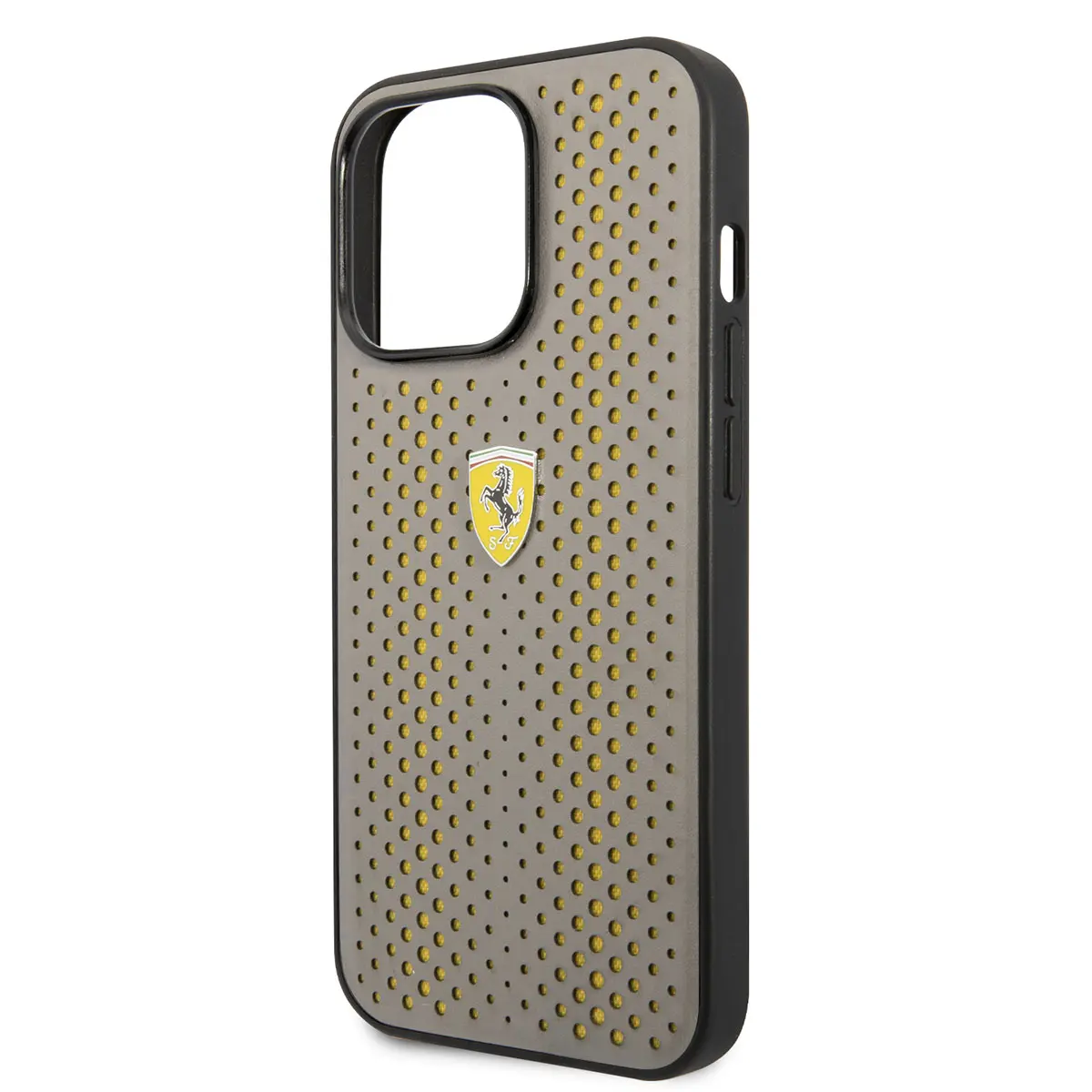 iPhone 14 Pro Ferrari Deri Sarı Noktalı Tasarım Kılıf