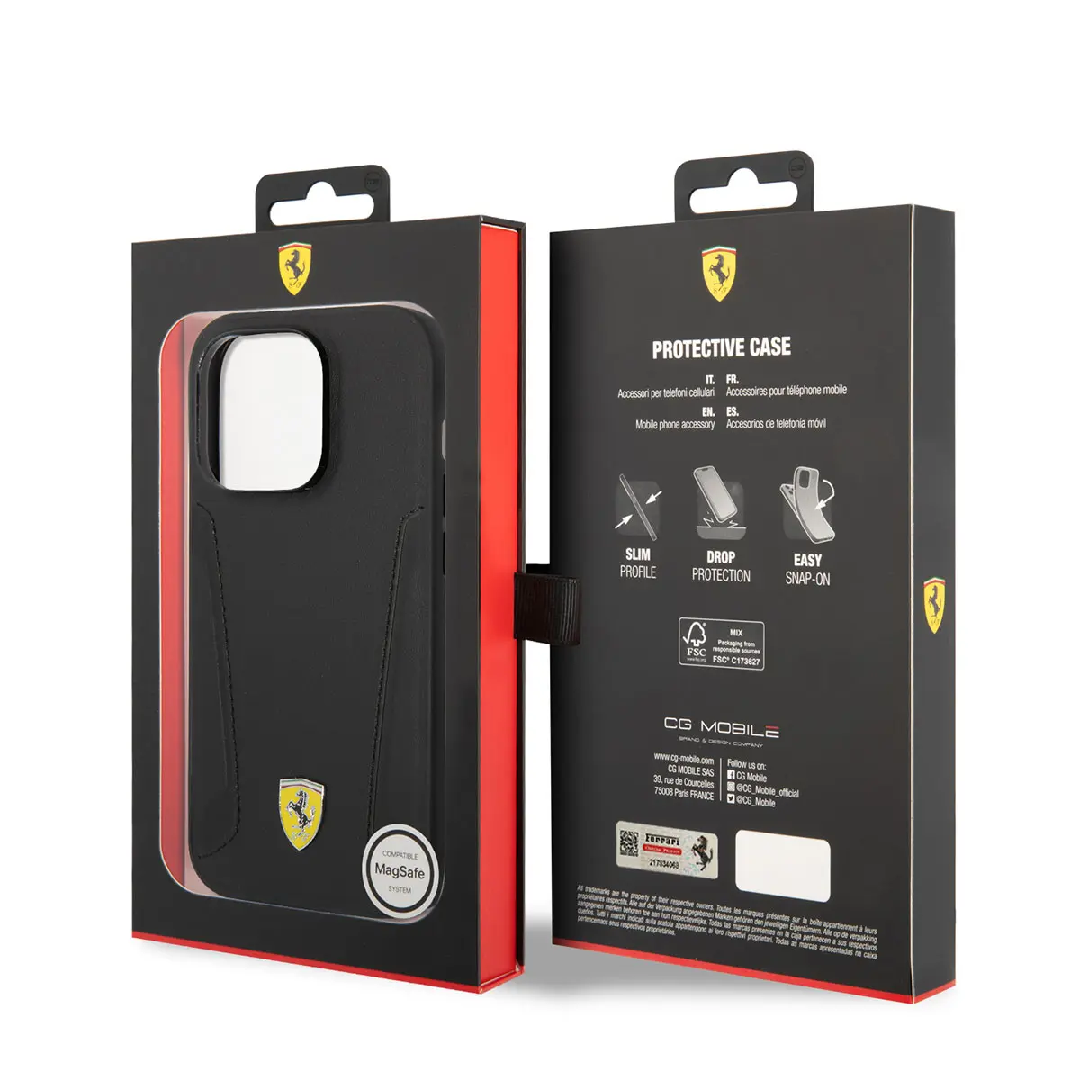iPhone 14 Pro MagSafe Uyumlu Deri Detaylı Kılıf - Ferrari