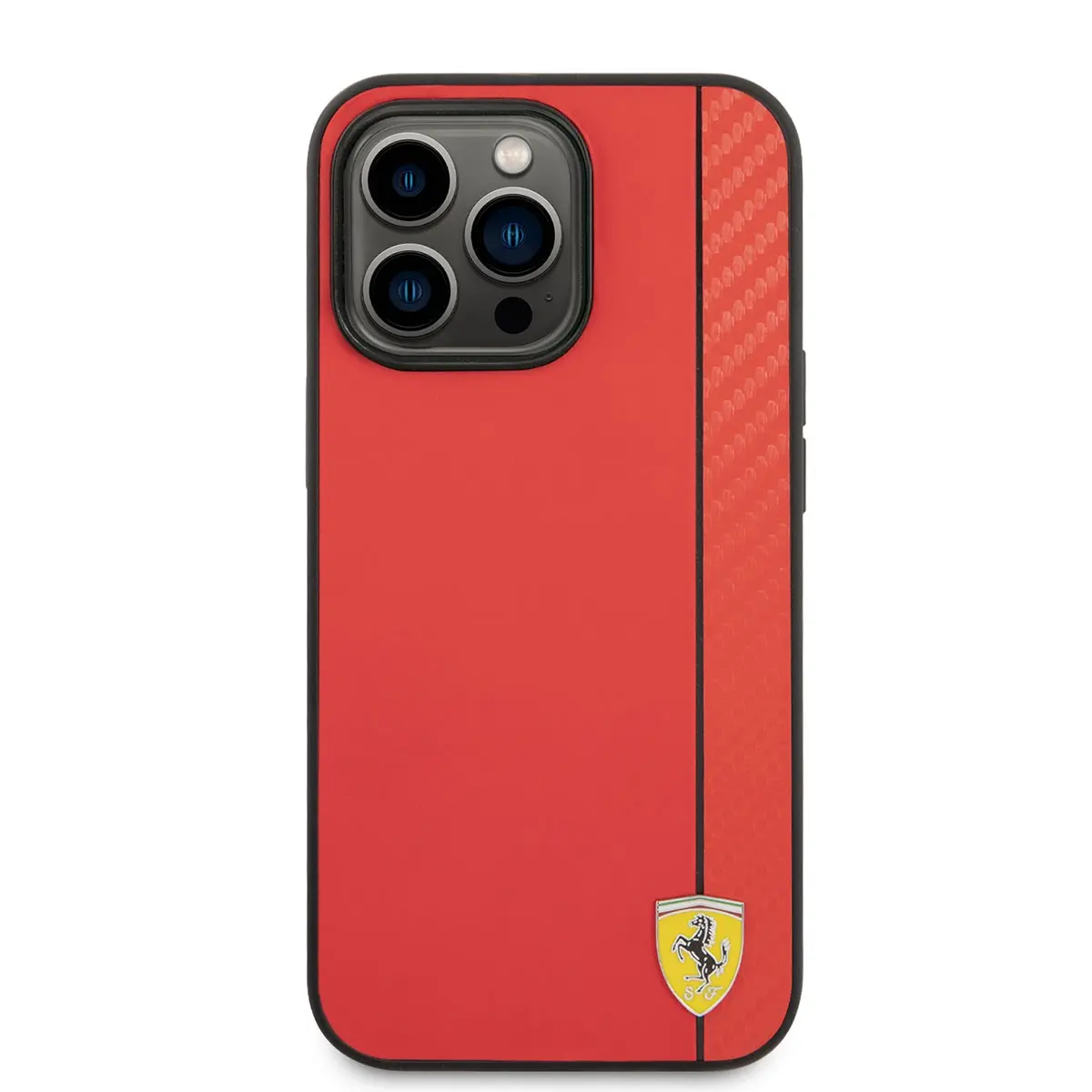 iPhone 14 Pro MagSafe Uyumlu PU Deri Kılıf - Ferrari Karbon Şeritli