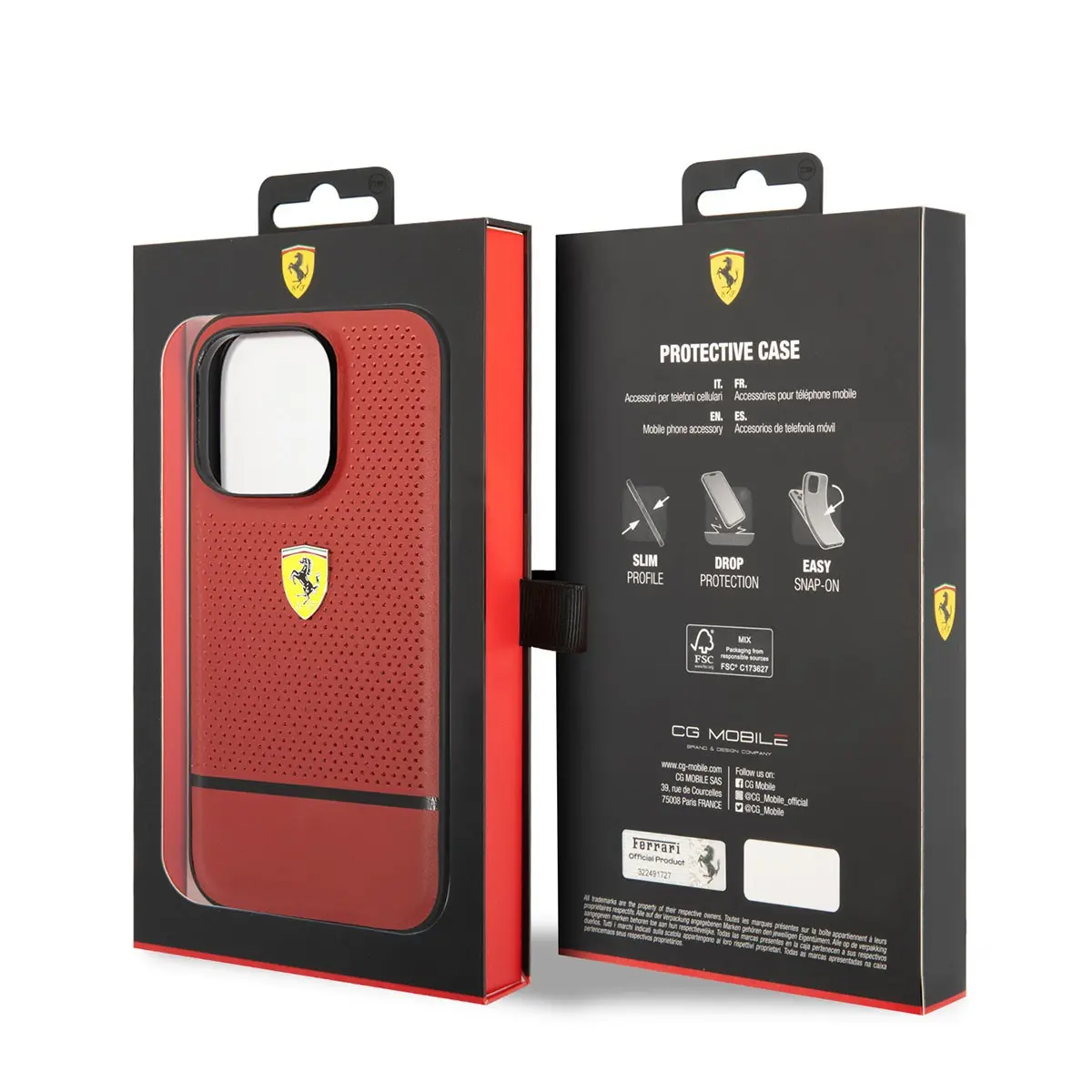 iPhone 14 Pro Delikli ve Çizgili Tasarım Deri Kılıf - Ferrari Lisanslı