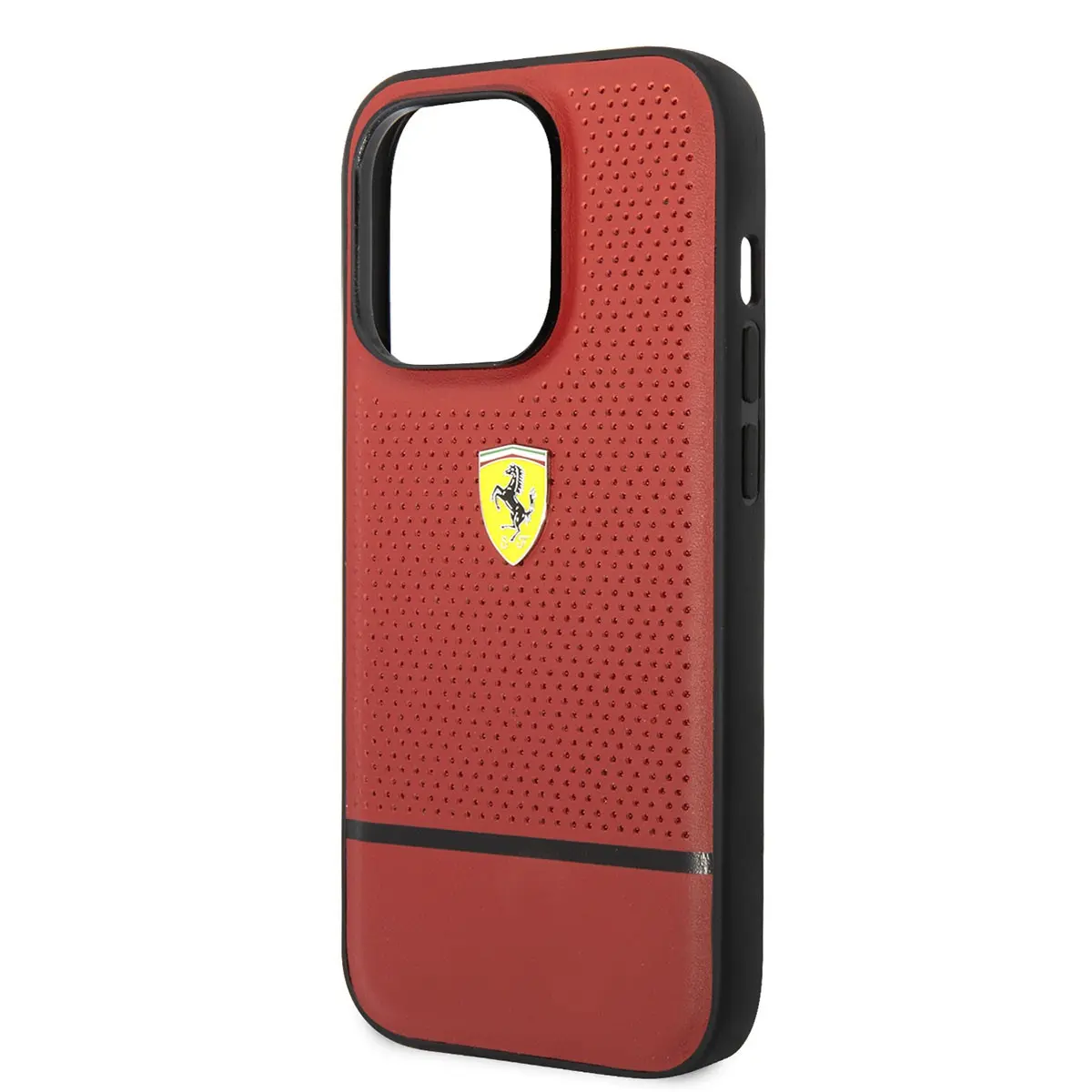 iPhone 14 Pro Delikli ve Çizgili Tasarım Deri Kılıf - Ferrari Lisanslı