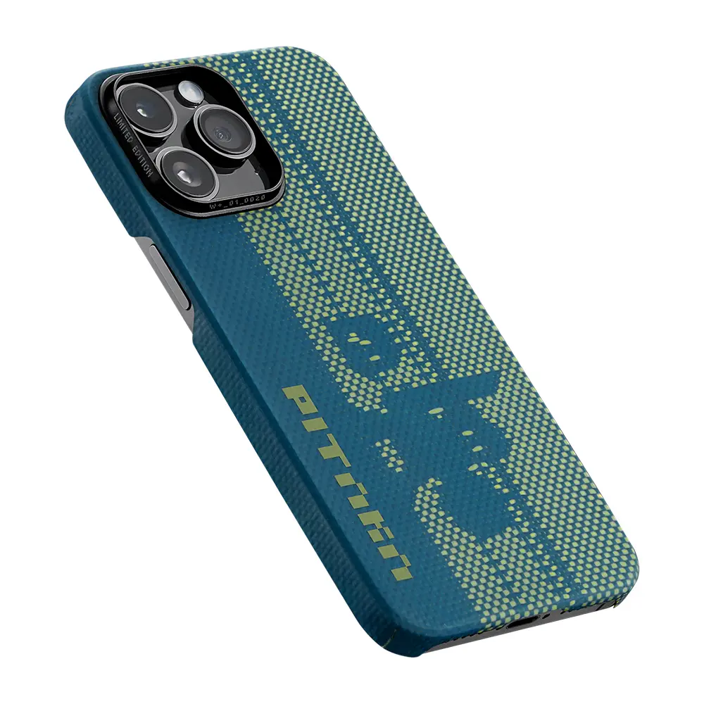 Apple iPhone 14 Pro Kılıf M-safe Şarj Özellikli Aramid Karbon Fiber Pitaka Tactile Woven Pixel Game Kapak