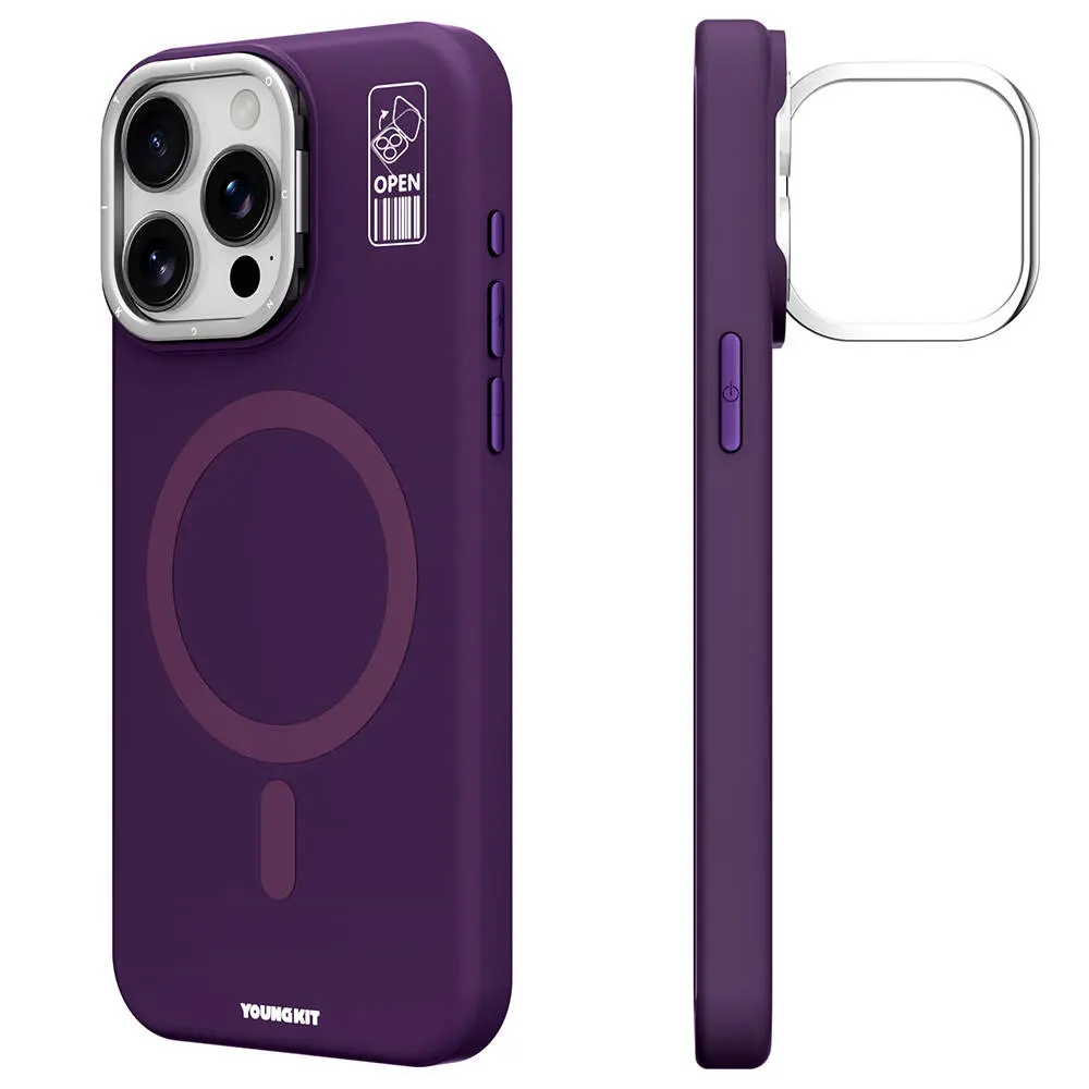 iPhone 14 Pro MagSafe Uyumlu Kamera Standlı Silikon Kılıf - Youngkit Bitty Cream