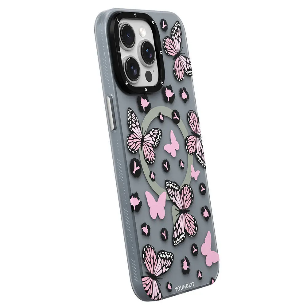 iPhone 14 Pro MagSafe Uyumlu Kelebek Desenli Kılıf - Youngkit Shadow Dance