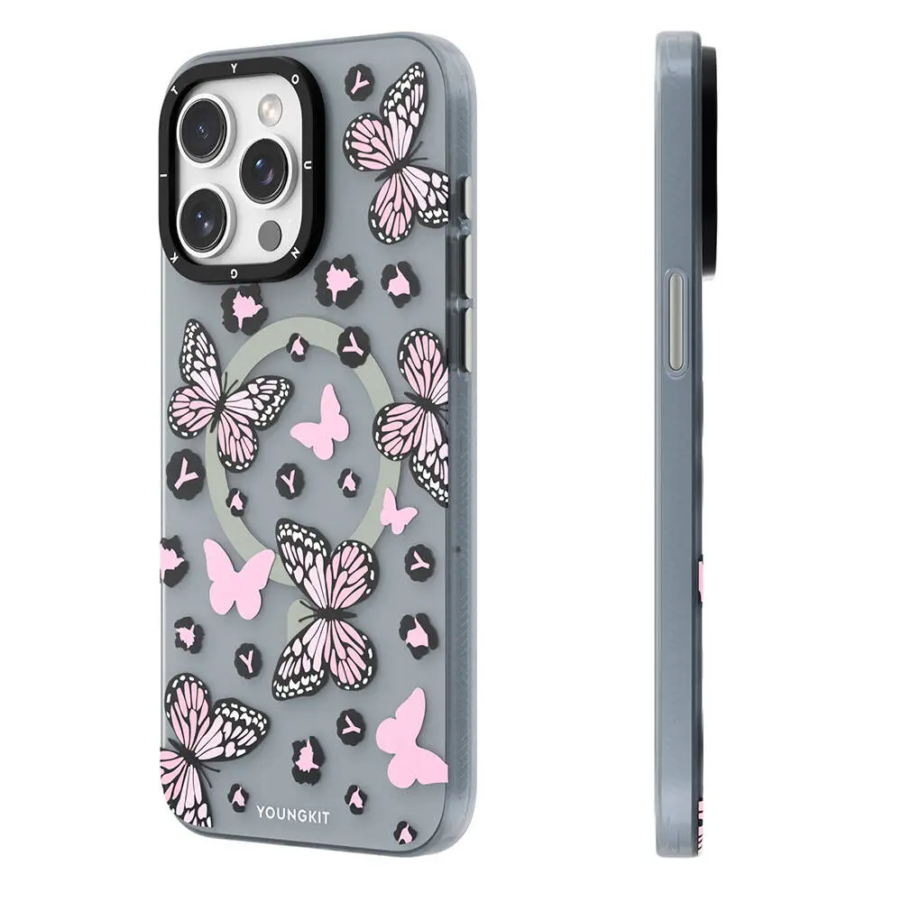 iPhone 14 Pro MagSafe Uyumlu Kelebek Desenli Kılıf - Youngkit Shadow Dance