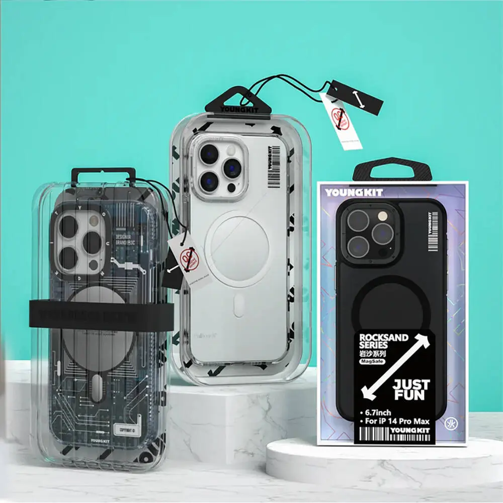 Apple iPhone 14 Pro Kılıf M-safe Şarj Özellikli Sararma Önleyici Youngkit Crystal Grid Kapak