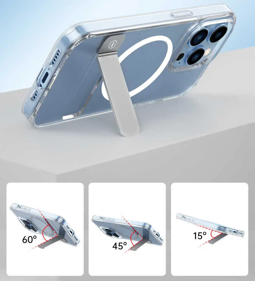 iPhone 14 Pro MagSafe Uyumlu Standlı Şeffaf Kılıf - Wiwu Aurora