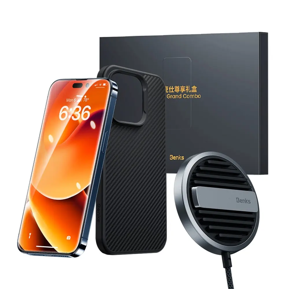 iPhone 14 Pro Max 3'ü 1 Arada Aksesuar Seti: Kılıf, Ekran Koruyucu ve MagSafe Şarj - Benks Grand Combo MFM01